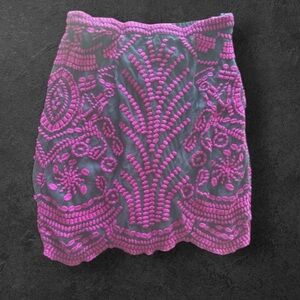 YOANA BARASCHI EUC WOMENS PINK BLACK SKIRT DRESSY HOLIDAY WINTER FALL SIZE 4